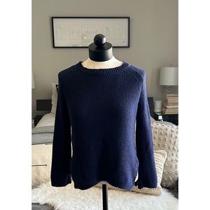 By Malene Birger Navy Blue Sweater Size Small Cable Knit Open Back Slit